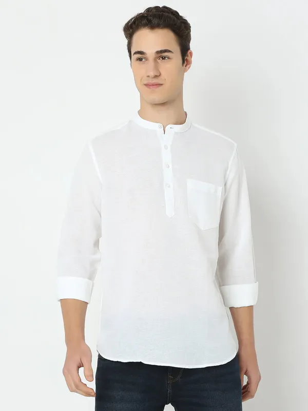 SPYKAR white kurta style mens shirt