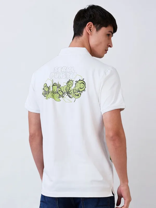 SPYKAR white printed cotton polo t-shirt