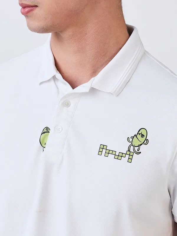 SPYKAR white printed cotton polo t-shirt