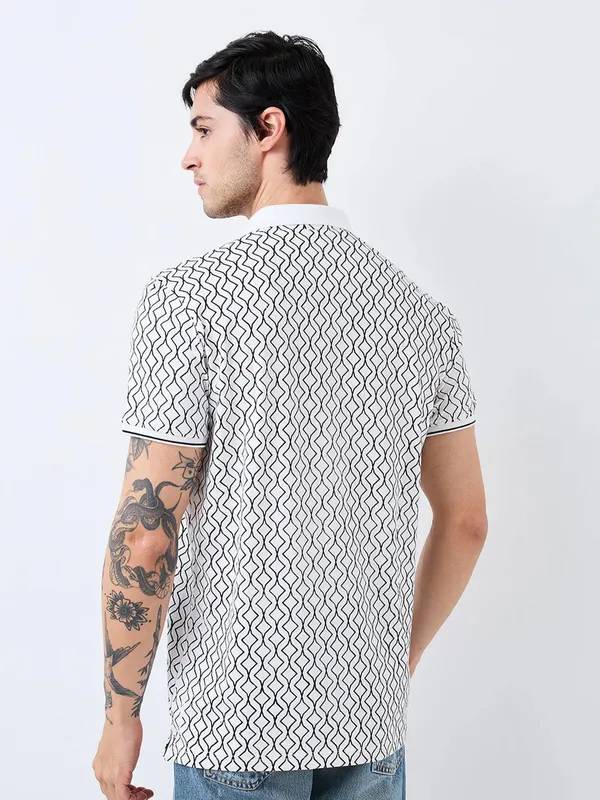 SPYKAR white printed cotton t-shirt