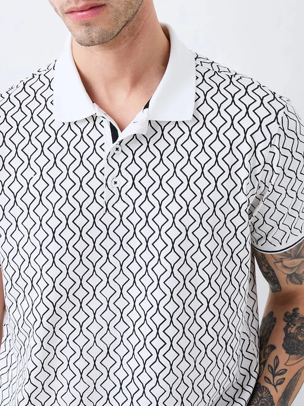 SPYKAR white printed cotton t-shirt