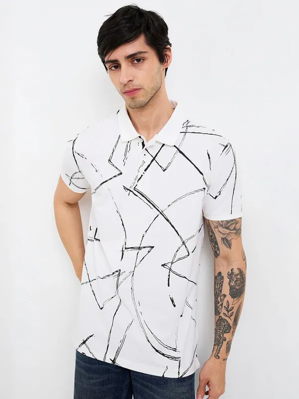 SPYKAR white printed mens polo t-shirt