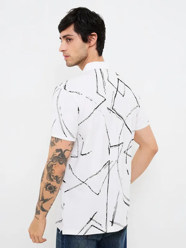 SPYKAR white printed mens polo t-shirt