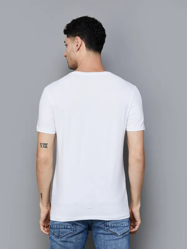 SPYKAR white printed pure cotton t-shirt