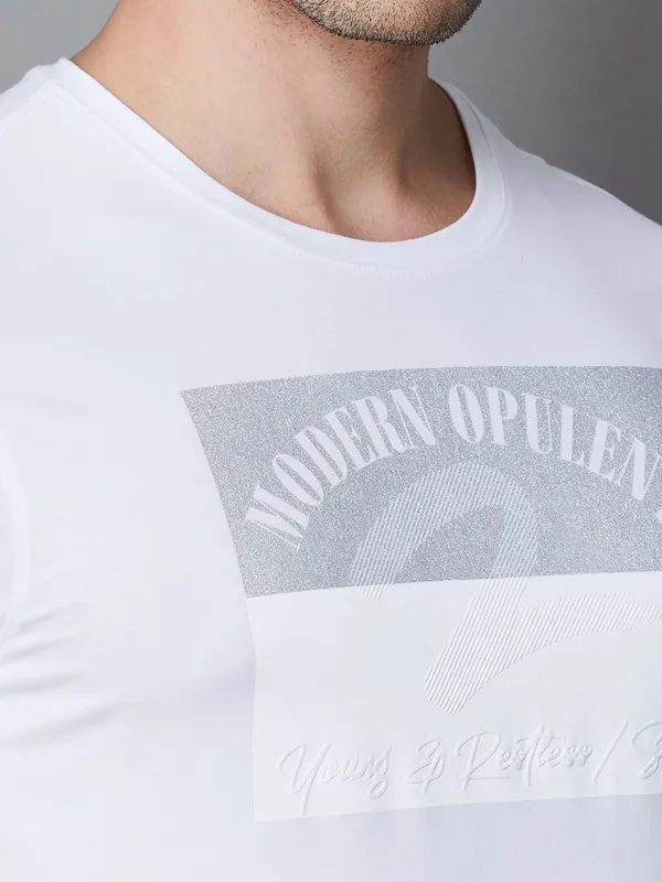 SPYKAR white printed pure cotton t-shirt