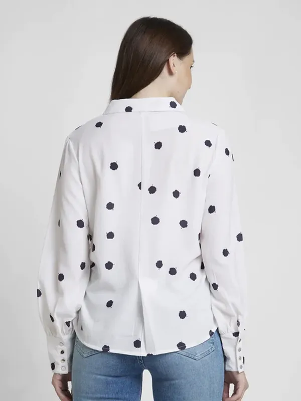 Spykar white printed regular fit shirt