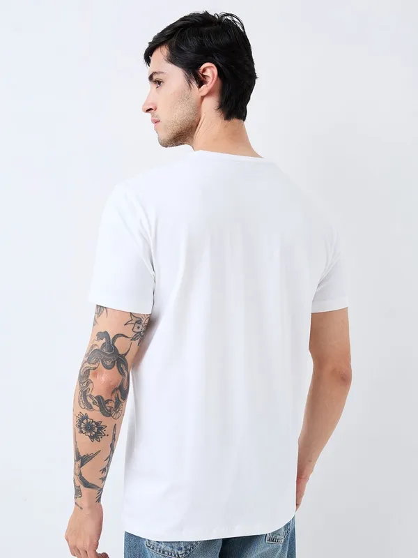 SPYKAR white printed slim fit cotton mens t-shirt