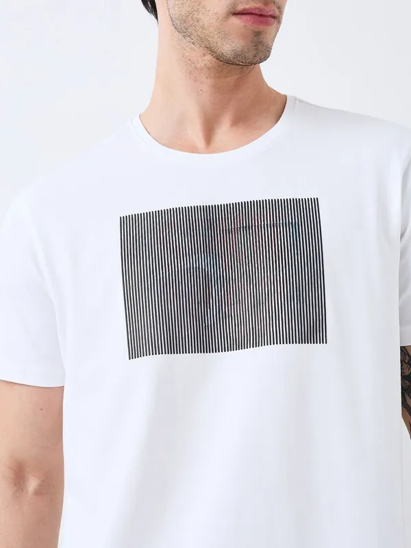 SPYKAR white printed slim fit cotton mens t-shirt