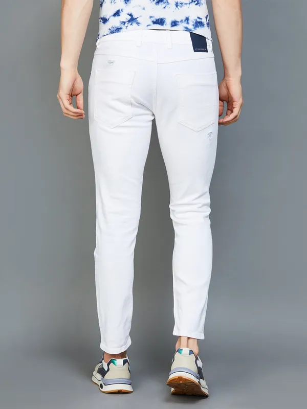 Spykar white ripped slim taper fit jeans