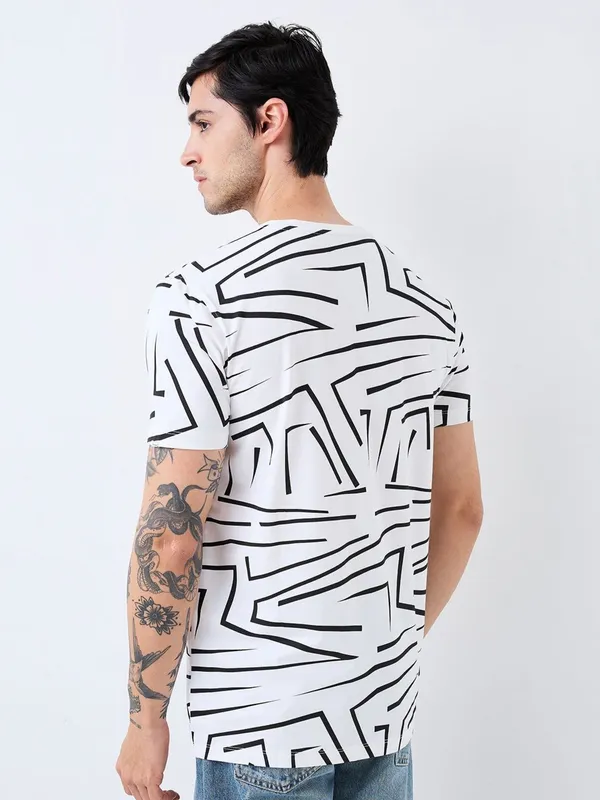 SPYKAR white slim fit printed t-shirt for men