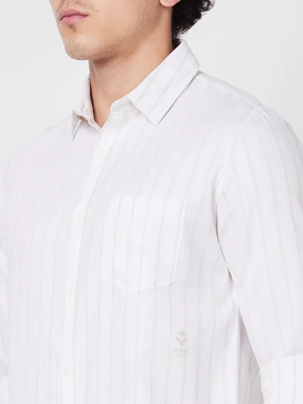 SPYKAR white stripe cotton casual shirt