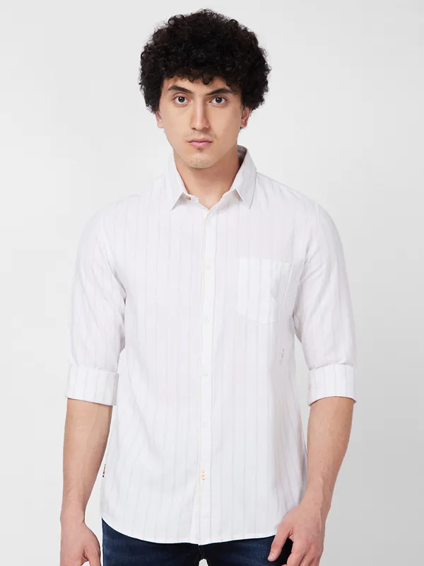 SPYKAR white stripe cotton casual shirt