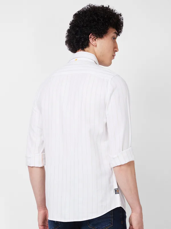 SPYKAR white stripe cotton casual shirt