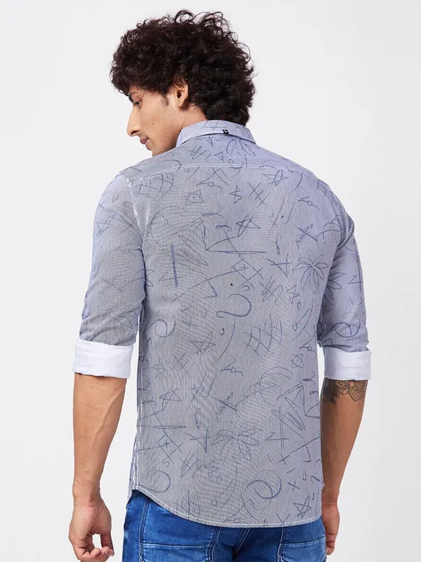 Spykar white stripe printed cotton shirt