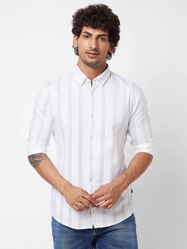 Spykar white stripe shirt