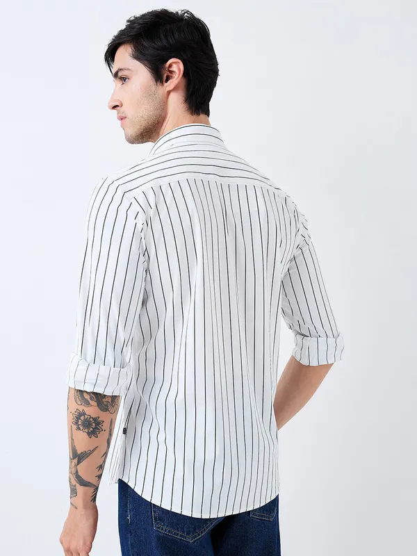 SPYKAR white stripe silk shirt for men