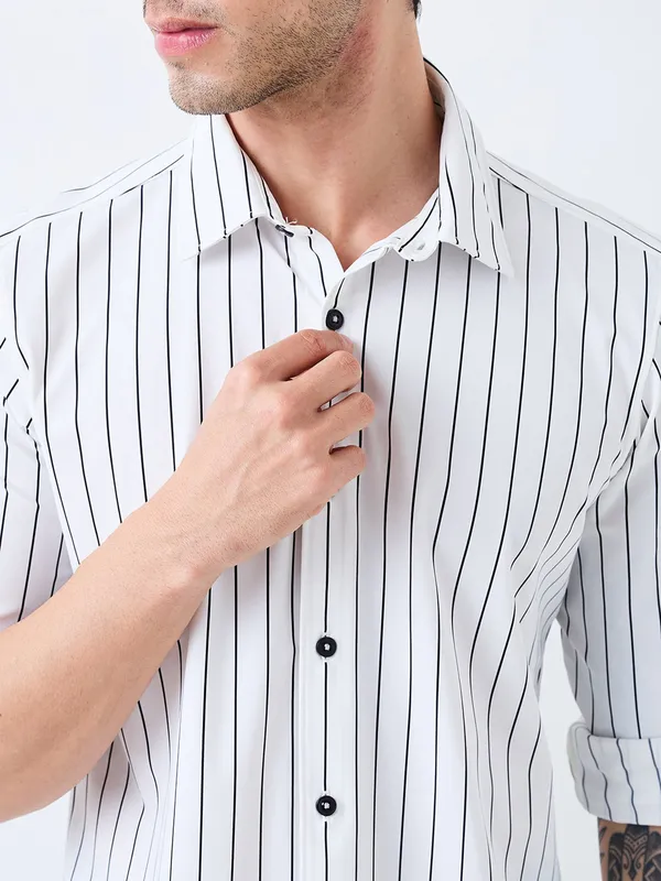 SPYKAR white stripe silk shirt for men