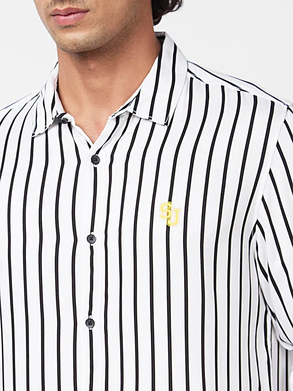 Spykar white stripe viscose shirt