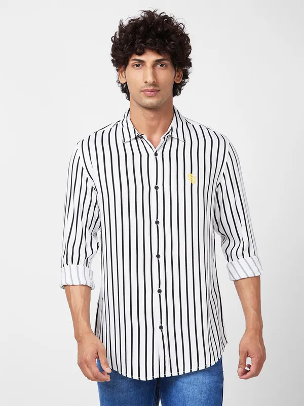Spykar white stripe viscose shirt