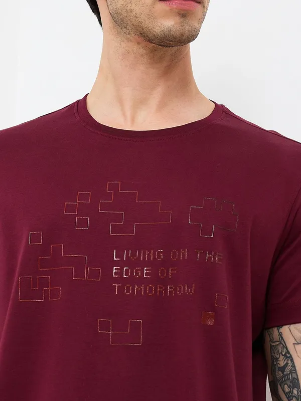 SPYKAR wine printed cotton t-shirt