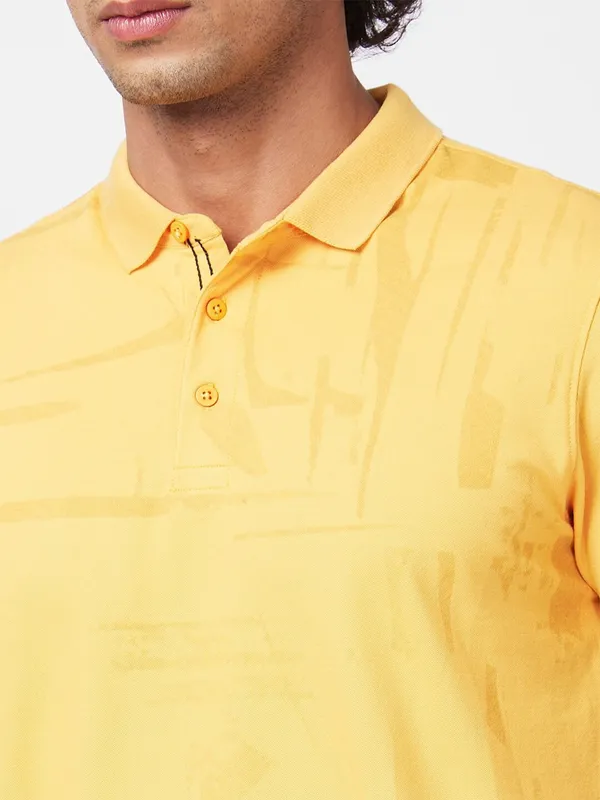 Spykar yellow printed polo t shirt