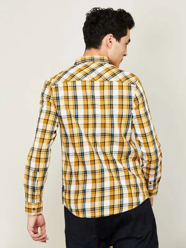 Spykar yellow shaded cotton checks shirt