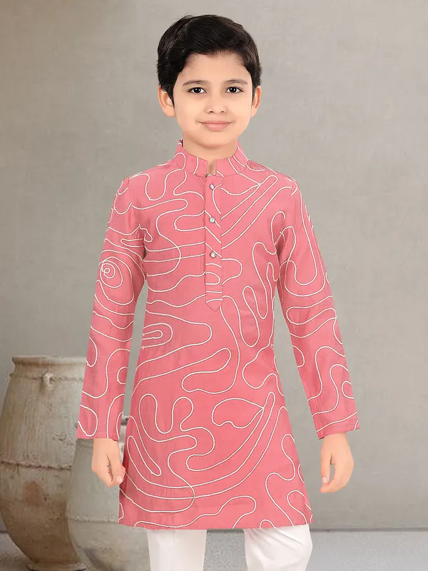 Star wear pink kurta suit for boys in cotton