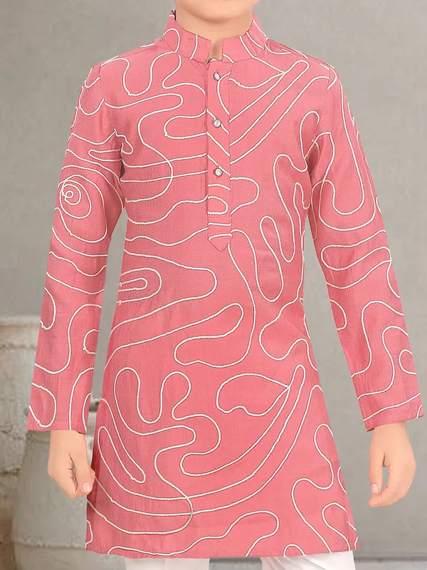 Star wear pink kurta suit for boys in cotton