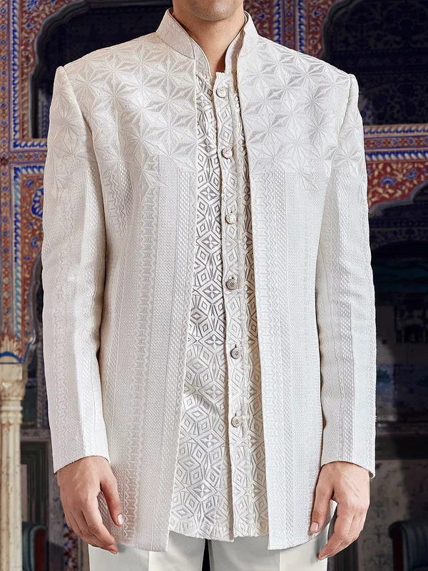 Star white raw silk indo western for men