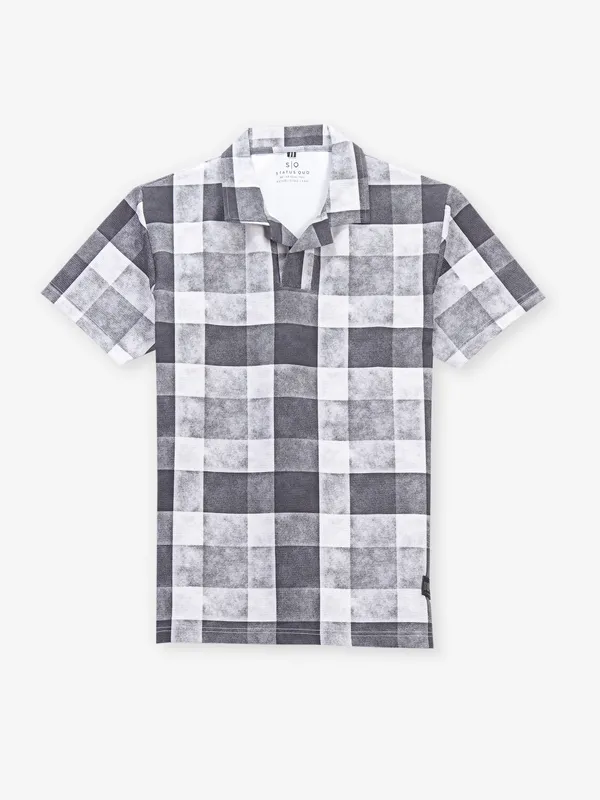 STATUS QUO black cotton t-shirt wuth checkered pattern