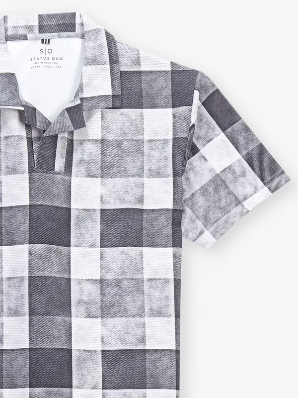 STATUS QUO black cotton t-shirt wuth checkered pattern