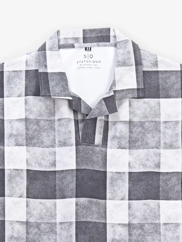 STATUS QUO black cotton t-shirt wuth checkered pattern