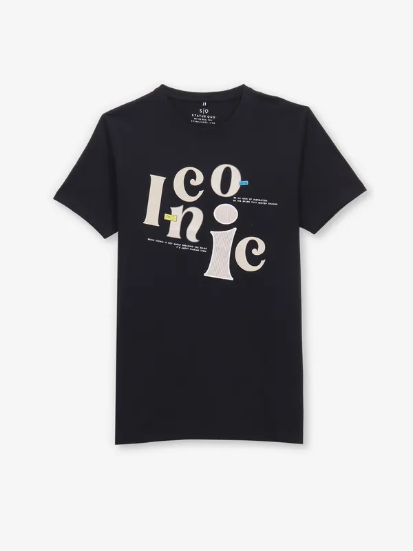 STATUS QUO black slim fit printed t-shirt in cotton