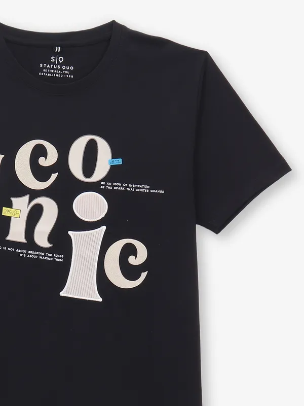 STATUS QUO black slim fit printed t-shirt in cotton