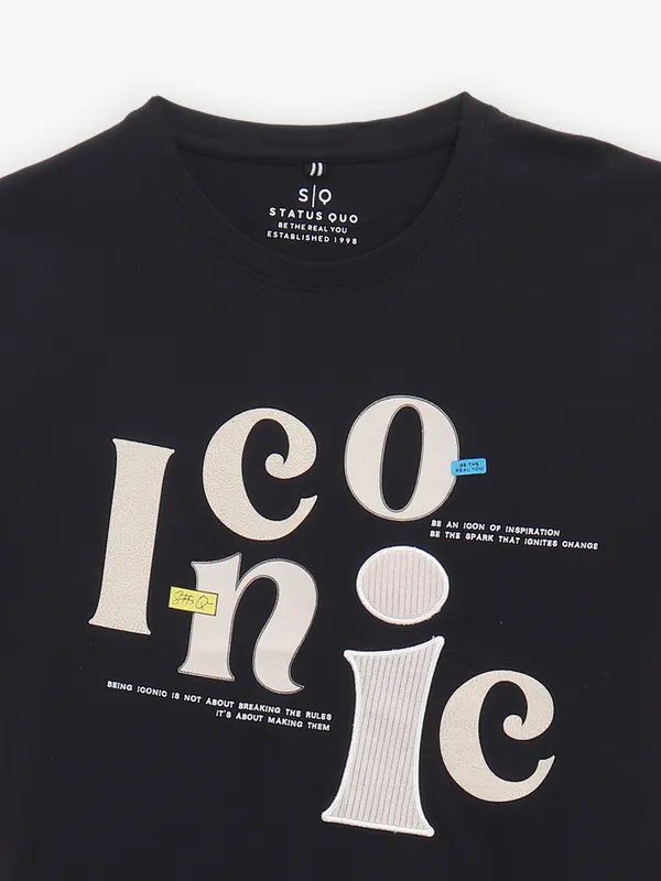 STATUS QUO black slim fit printed t-shirt in cotton