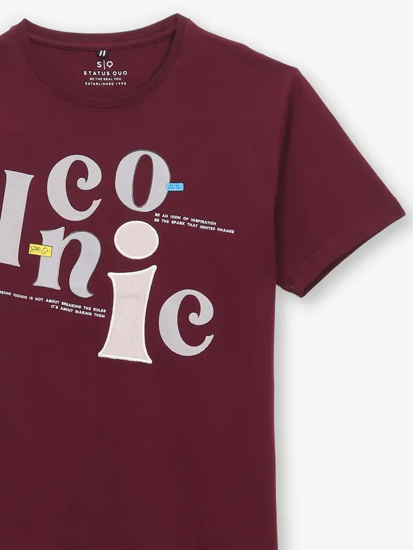 STATUS QUO cool maroon printd cotton t-shirt