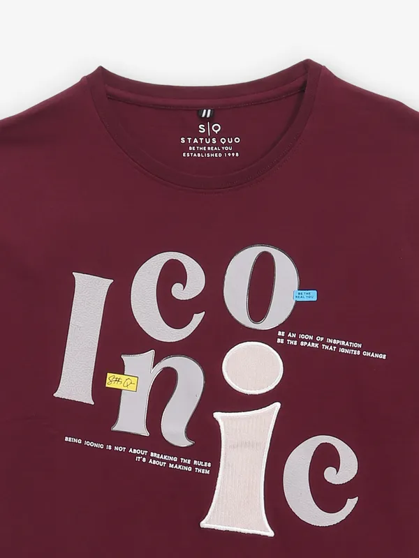 STATUS QUO cool maroon printd cotton t-shirt