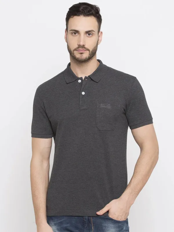 STATUS QUO dark grey plain cotton t-shirt