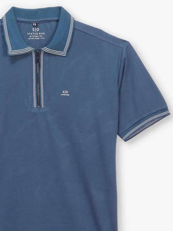 STATUS QUO indigo blue plain cotton t-shirt