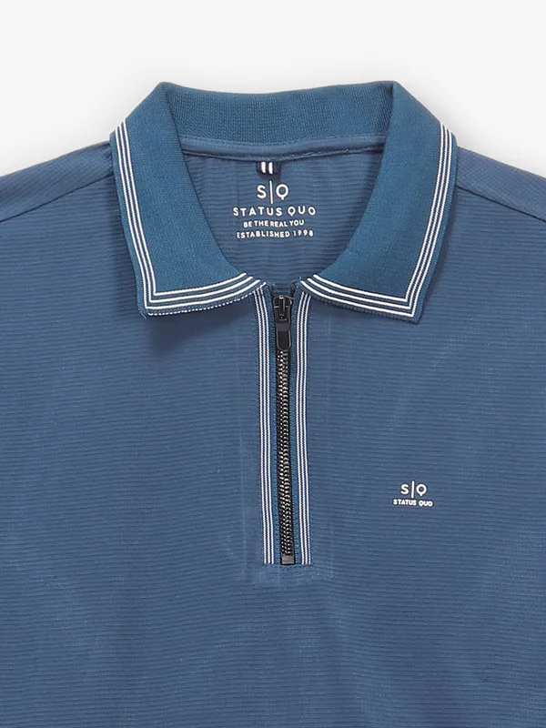STATUS QUO indigo blue plain cotton t-shirt