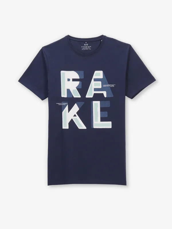 STATUS QUO navy blue printed cotton t-shirt