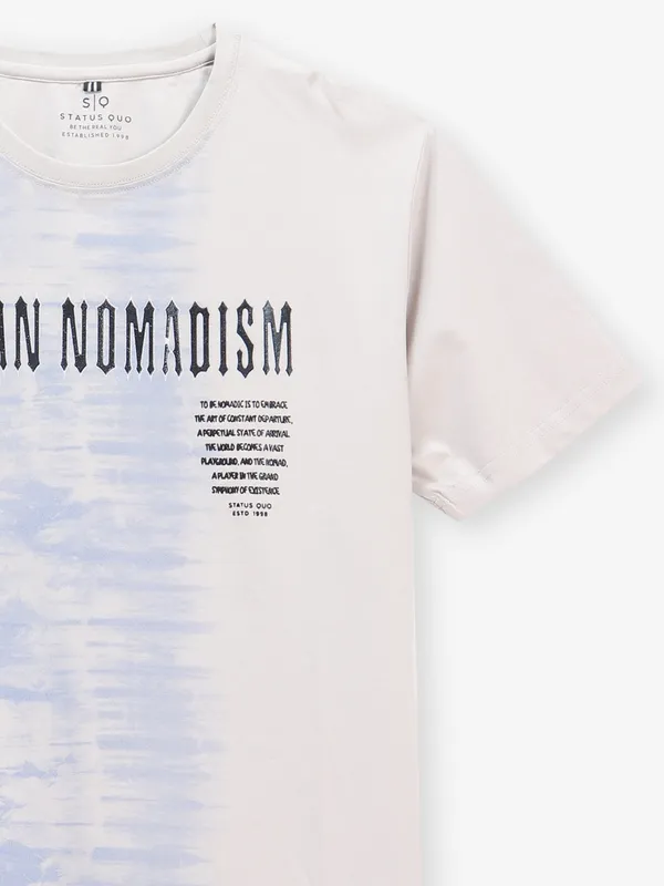 STATUS QUO off white cotton slim fit t-shirt for men