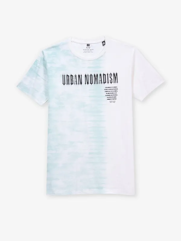 STATUS QUO off white cotton t-shirt with green shade