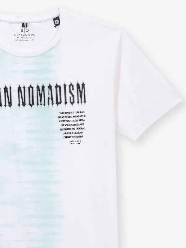 STATUS QUO off white cotton t-shirt with green shade
