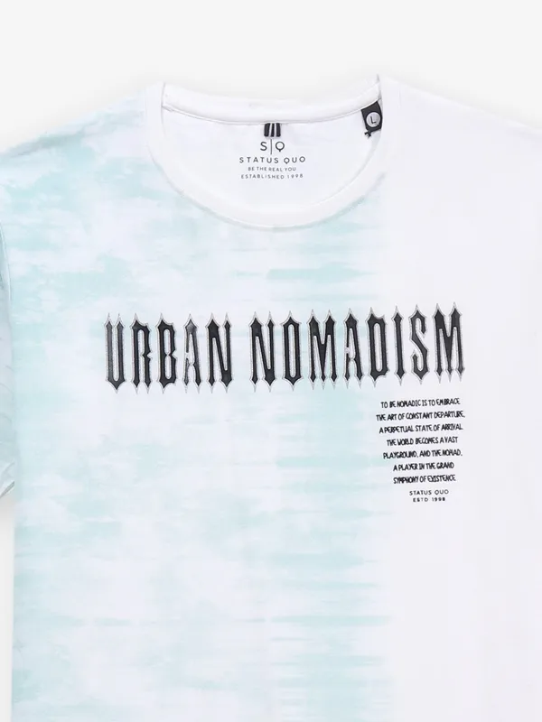 STATUS QUO off white cotton t-shirt with green shade