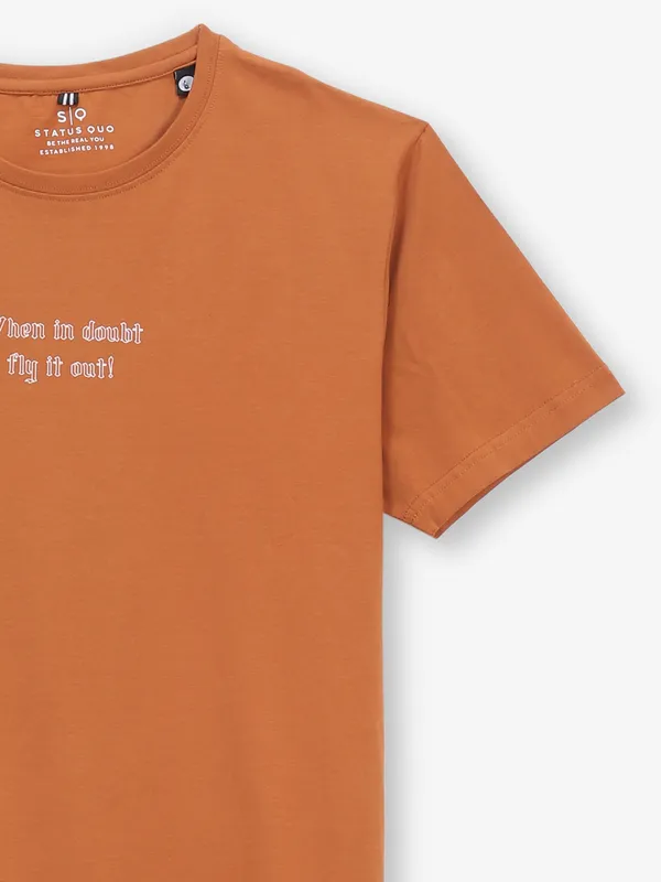 STATUS QUO orange cotton slim fit t-shirt for men