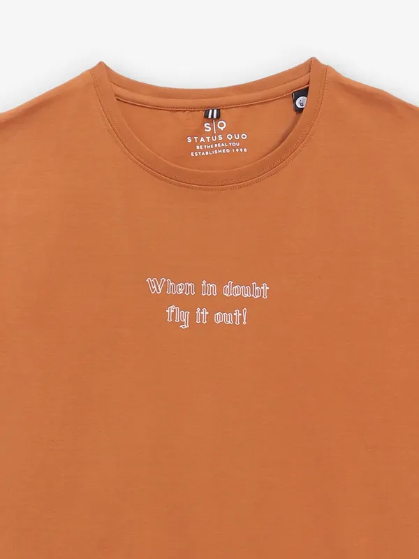 STATUS QUO orange cotton slim fit t-shirt for men