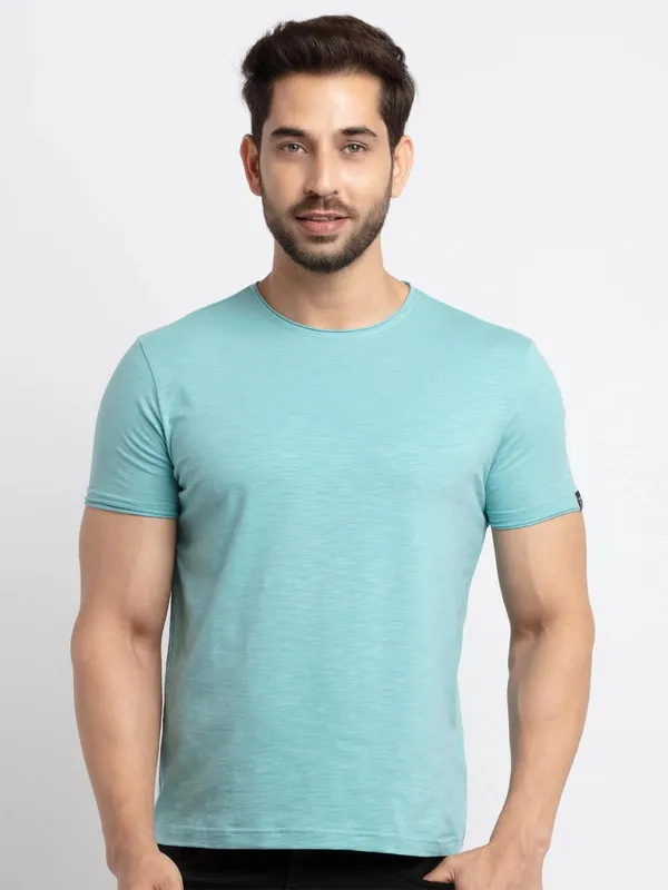 STATUS QUO plain sea green cotton t-shirt