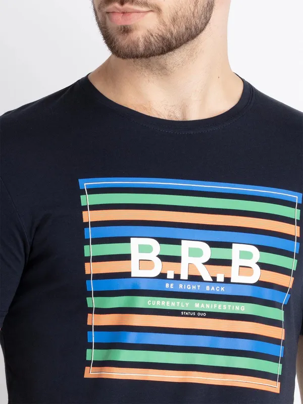 STATUS QUO printed navy cotton t-shirt