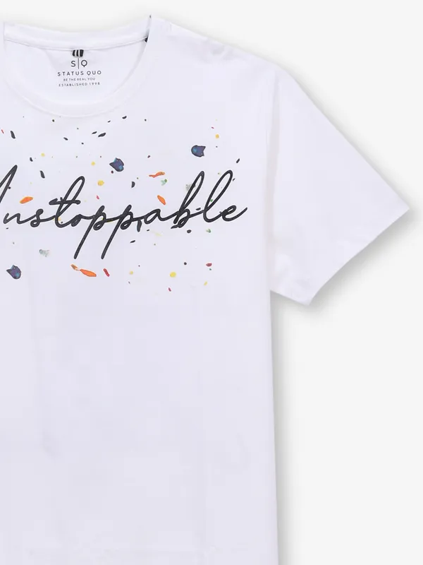 STATUS QUO printed white slim fit cotton t-shirt